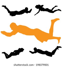 Vector silhouette of people who swim on a white background.
