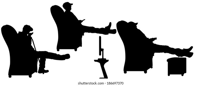Vector silhouette of a people who is watching TV.