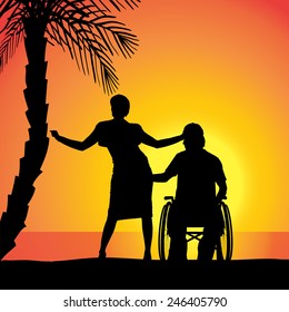 Vector silhouette of people who are in wheelchairs.