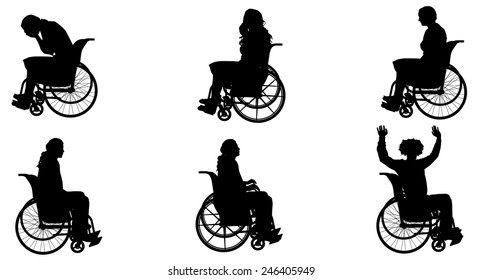 Vector silhouette of people who are in wheelchairs.