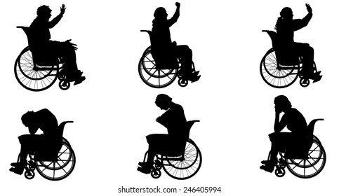 Vector silhouette of people who are in wheelchairs.