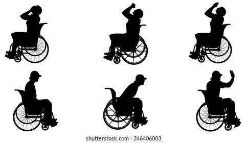 Vector Silhouette Of People Who Are In Wheelchairs.