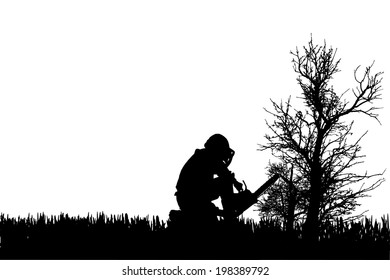 Vector silhouette of people who work in the garden.
