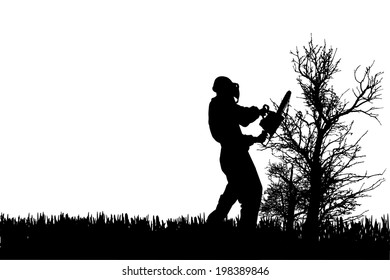 Vector silhouette of people who work in the garden.