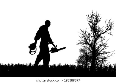 Vector silhouette of people who work in the garden.