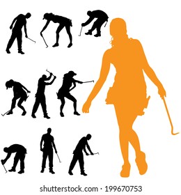 Vector silhouette of people who work with tools.