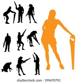 Vector silhouette of people who work with tools.