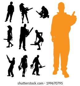 Vector silhouette of people who work with tools.