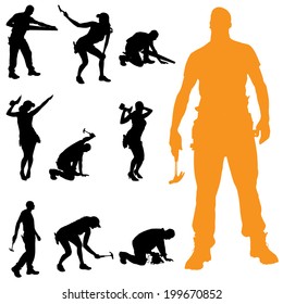 Vector silhouette of people who work with tools.