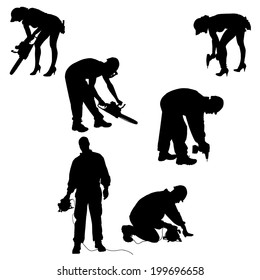 Vector silhouette of people who work with tools.