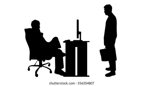 Vector silhouette of people at work on white background.