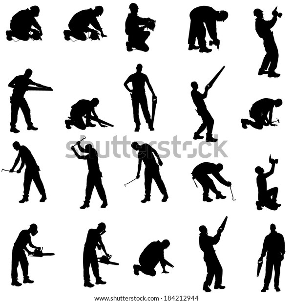 Vector Silhouette People Working Tools On Stock Vector (Royalty Free ...