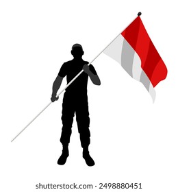 Silueta de Vector de una persona que sostiene la bandera independiente indonesia