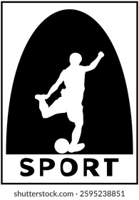Vector silhouette of person kicking ball, simple logo of soccer sport.