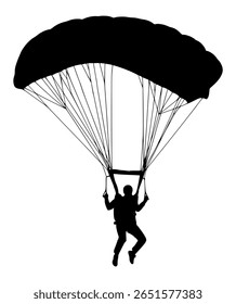 Vector Silhouette Of A Person Parachuting.