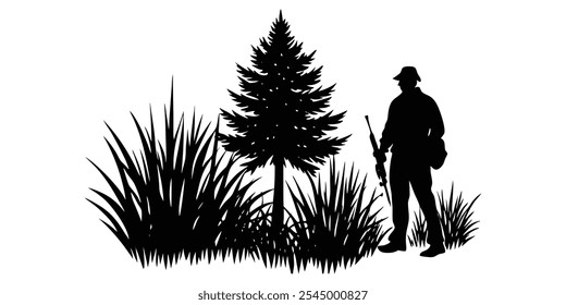 Vector silhouette of a person in a park	