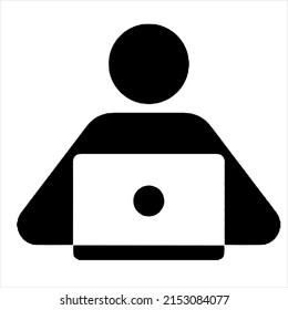 vector silhouette of a person using a laptop to finish his internship on a white background.