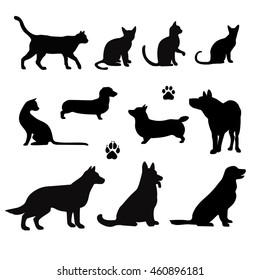 Vector Silhouette Of Pet Cats And Dogs