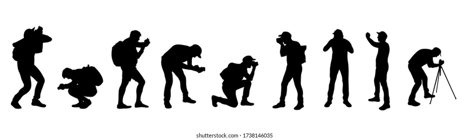 Vector silhouette of photographermaking a photo during vacation in different position.