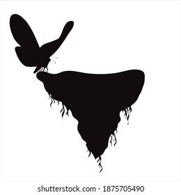 Vector silhouette of piece of land with butterfly on white background. Symbol of crisis and planet.