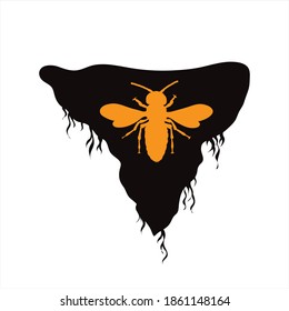 Vector silhouette of piece of land with honeybee on white background. Symbol of nature and planet.