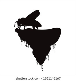 Vector silhouette of piece of land with honeybee on white background. Symbol of nature and planet.
