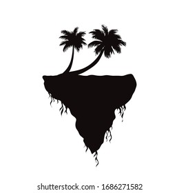 Vector silhouette of piece of land with palm tree on white background. Symbol of nature and planet.