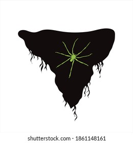 Silueta vectorial de pedazo de tierra con araña sobre fondo blanco. Símbolo de la naturaleza y del planeta.