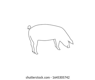 Silueta vectorial de cerdo. Fondo blanco aislado. Para colorear o embalar. En estilo lineal.