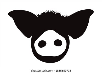 Vector silhouette of pig on white background. Symbol of farm animal.