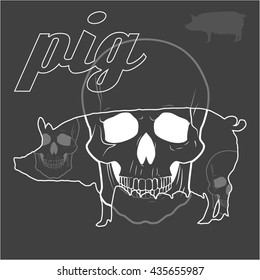 Vector silhouette of a pig with a skull inside