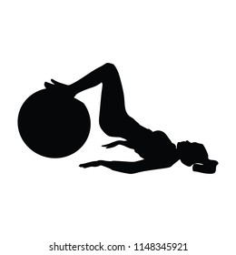 Vector silhouette of pilates position isolated on white background. Young woman black silhouette illustration.