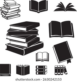 Vector Silhouette Pile Books Stock Vector 