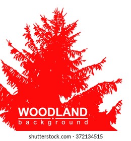 Vector silhouette of pine tree. View from below. Red tone.