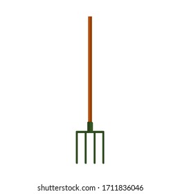 Vector silhouette of a pitchfork for a garden on a white background. For cleaning the territory and digging out plants and vegetables. Flat design objects without fill. Vector and stock illustration.