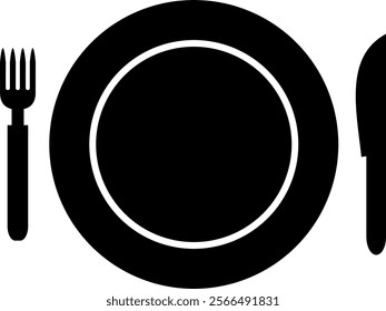 Vector silhouette of plate with fork and knife