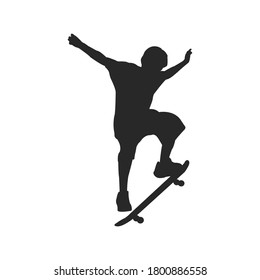 Vector silhouette of playing skateboard.