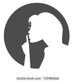 Vector Silhouette Of Please Quiet Woman. Invert Icon.
