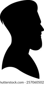 Vector silhouette portrait of a man with a fashionable hairstyle and beard in profile. Male profile for a barbershop