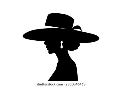 Vector Silhouette Portrait of a Woman in a Hat. Black and White Illustration of a Beautiful Girl, Vintage Cutout Style, Design Template for Logo, Banner, Tattoo etc