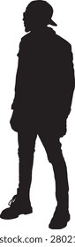 vector, silhouette of Portrait of a young man in street clothes from side view