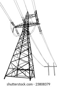 Vector silhouette of Power lines and electric pylons