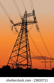 Vector silhouette of Power lines and electric pylons