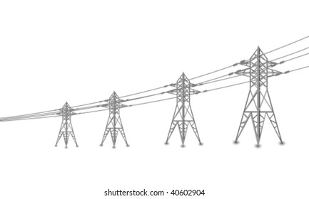 Vector Silhouette Of Power Lines And Electric Pylons