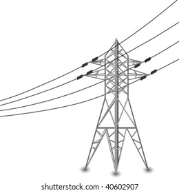 Vector silhouette of power lines and electric pylon