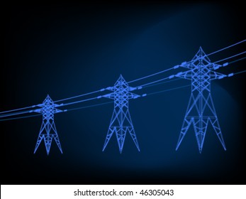 Vector silhouette of power lines and electric pylons