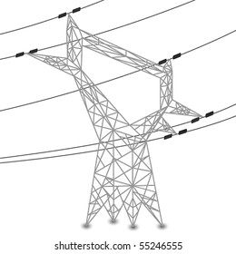 Vector silhouette of power lines and electric pylon