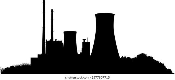 Vector silhouette power plant - nuclear power plant for power generation - electricity and power generation - design element