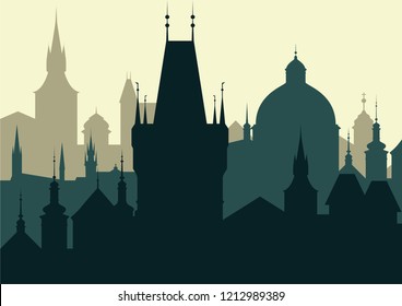 Vector silhouette of Prague - Landscape format