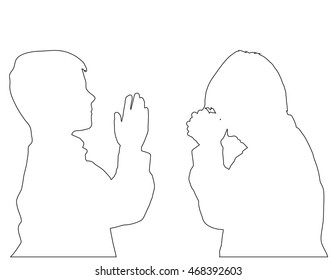 vector silhouette of praying boy on white background